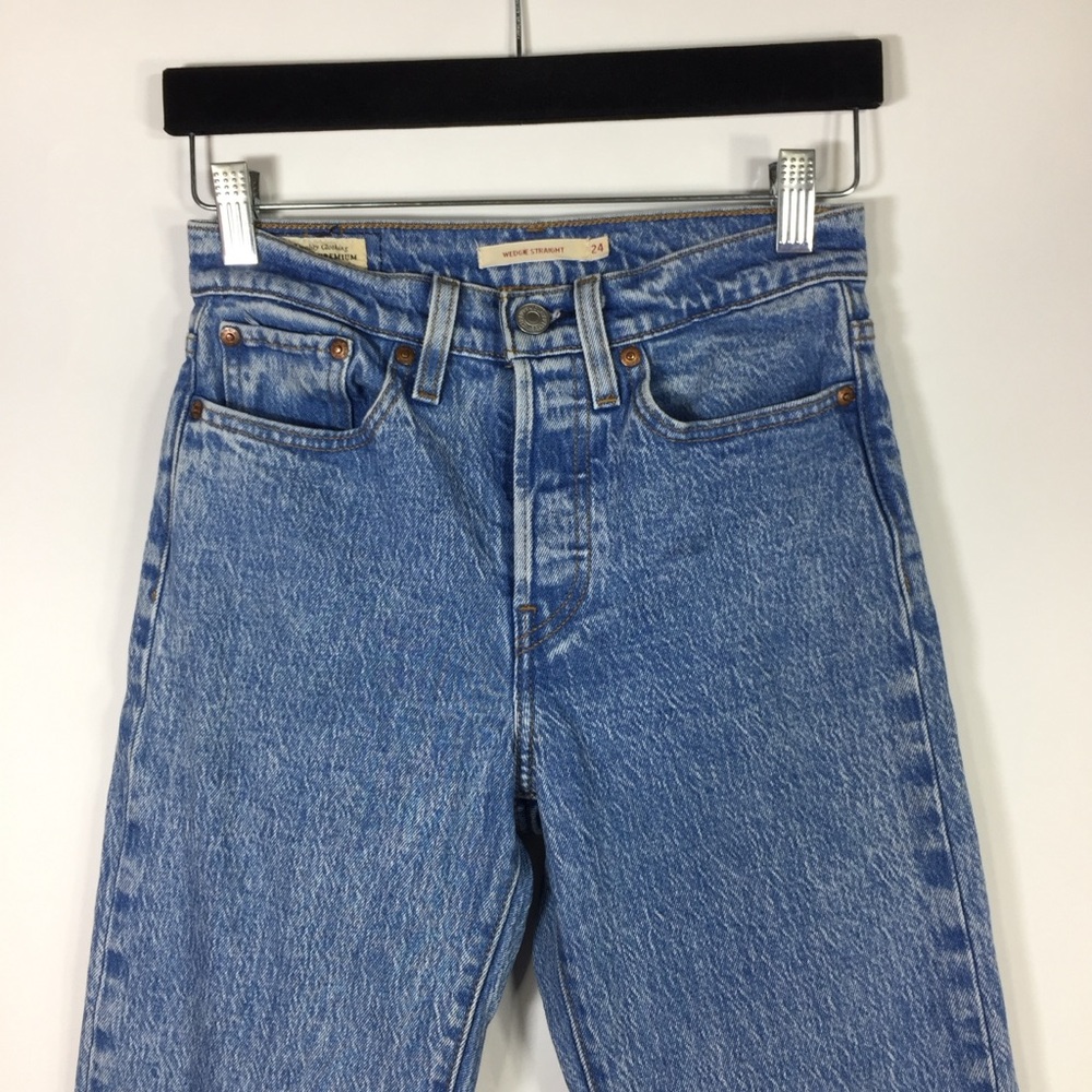 Levi's Wedgie Straight High Rise Button Fly Cotton Blend Blue Jeans - Picture 8 of 13